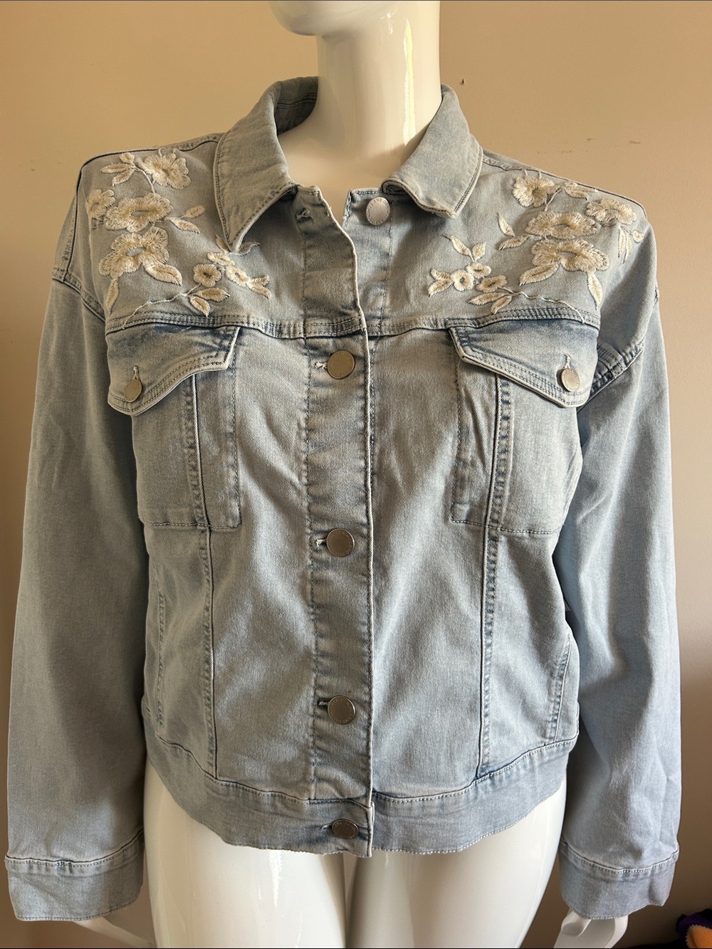Lane Bryant Light Blue Embroidered Denim Jacket